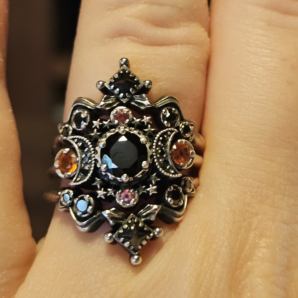 Silver Black Stone Celestial Ring Set - Women's Fashion - Picture 14 of 16